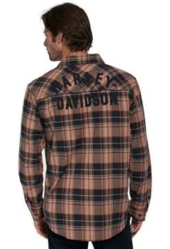 Harley-Davidson Hemd Staple Braun Kariert -Elektrik Blitz Angebote Store 96125 23vm 2