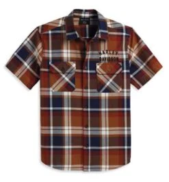 Harley Davidson Kurzarmhemd Staple Plaid Rot/blau