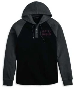Harley-Davidson Hooded Raglan Henley Staple Schwarz/grau