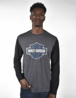 Harley-Davidson Longsleeve Contrast Sleeve Grau/schwarz -Elektrik Blitz Angebote Store 96333 21vm 2