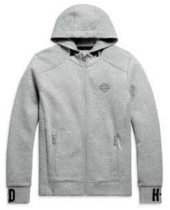Harley-Davidson Zip Hoodie Rib-Knit Side Grau