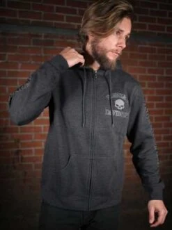 Harley-Davidson Skull Zip Hoodie, Grau -Elektrik Blitz Angebote Store 99107 18vm 4
