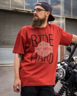 Harley-Davidson T-Shirt Ride Hard Orange -Elektrik Blitz Angebote Store r004389v 31